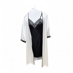 Elegant Black and White Lace Trim Sleepwear Set